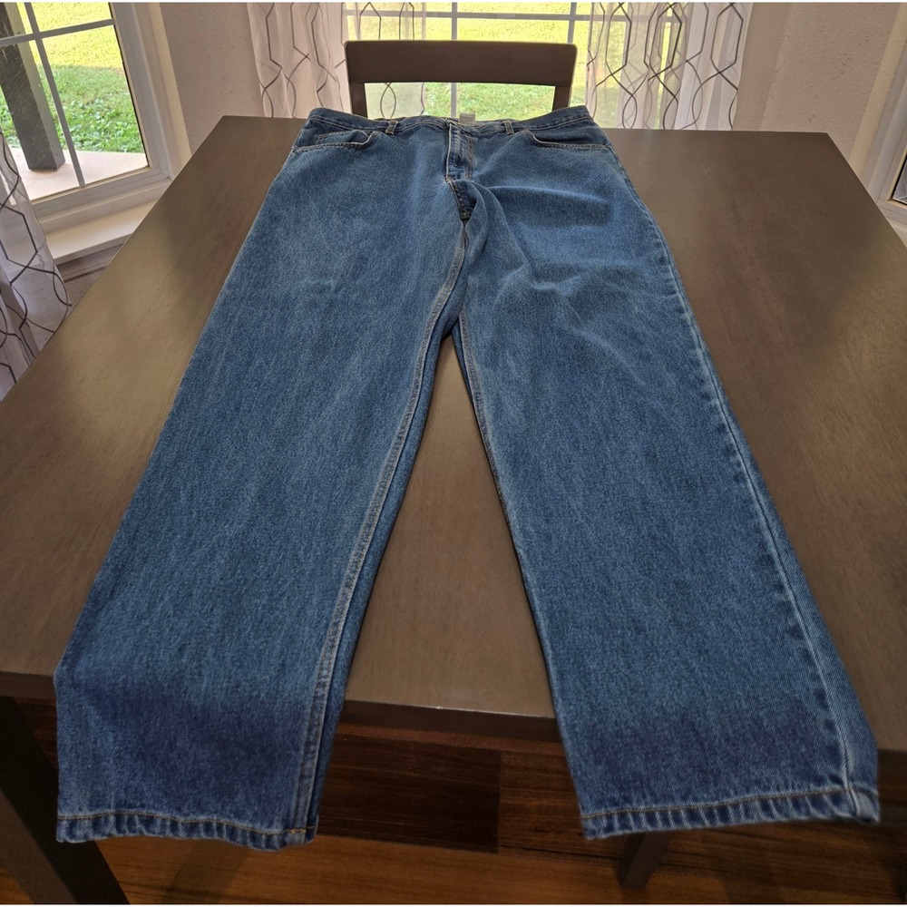 Open Trails Mens Stonewashed Jeans Blue Straight Leg 100% Cotton 42x32